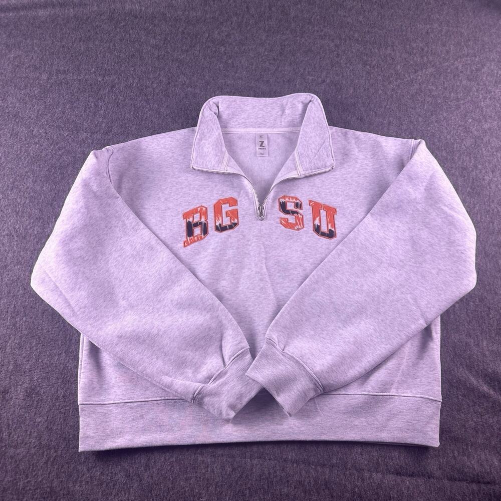 BGSU Ohio Women’s XL Cropped 1/4 Zip Gray Pullover‎ Hoodie NWOT Embroidered - Picture 2 of 12